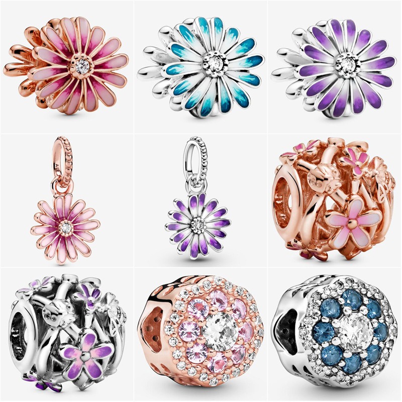 

Fits Pandora Bracelets 20pcs DIY Daisy Flower Enamel Crystal Dangle Charm Bead Fit pandora Charms Bracelet Beads For 925 Sterling Silver Jewelry Making