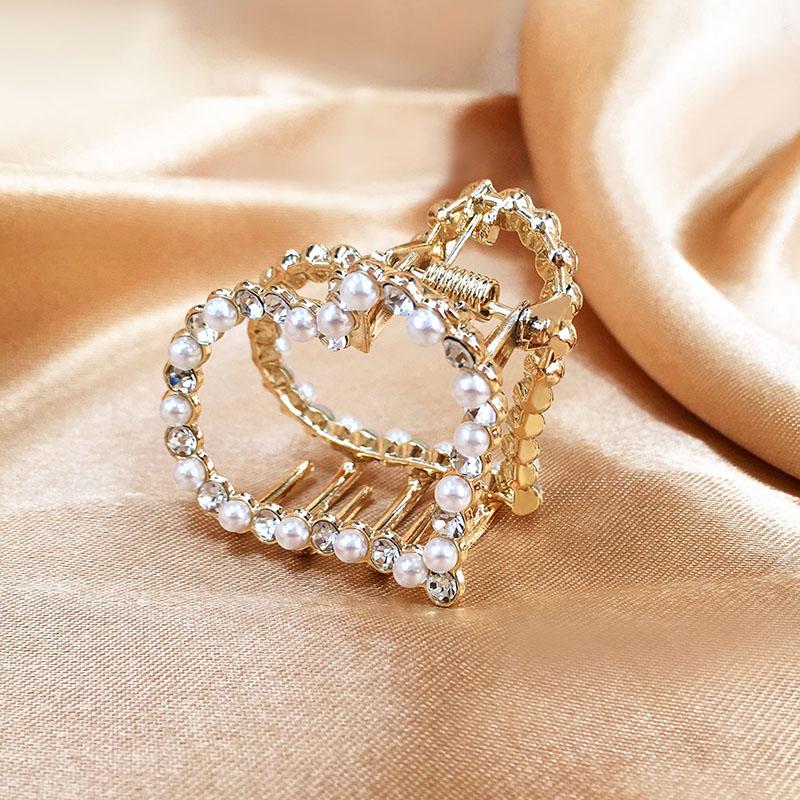 

Hair Clips & Barrettes Artificial Pearl Rhinestone Hollow Metal Grab Clip Top Head Girl Card, Golden;silver