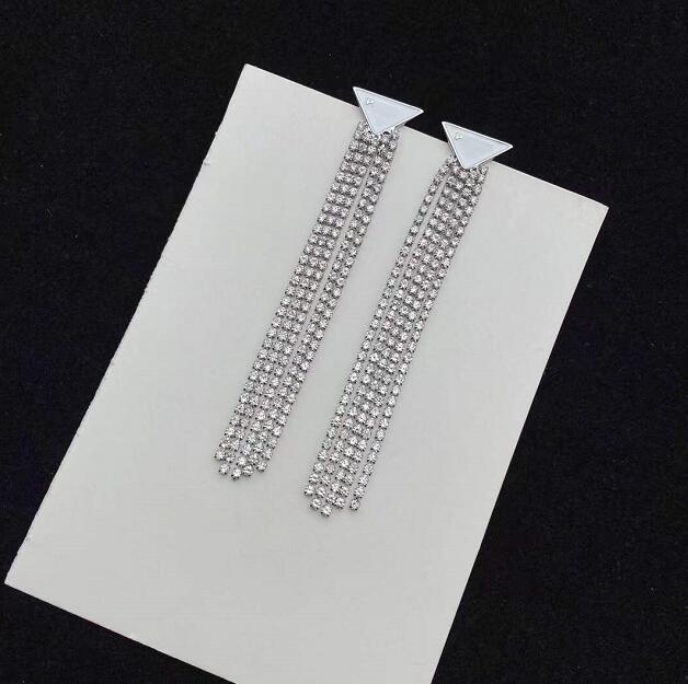 

Designer Long Tassel Dangle Full Rhinestone Drop for Women Charm Large Crystal Earrings Triangle Letter Earrings Fashion Jewelry Accessories