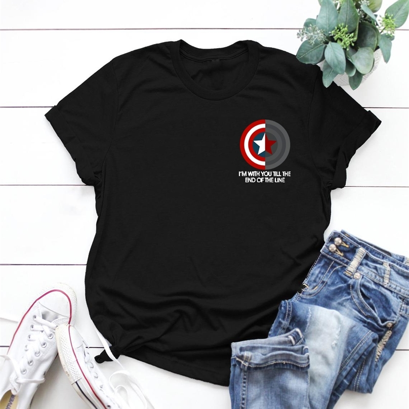 

Women Shirt with Saying I'm You Till The End of Line Female Shield Loose Tshirt Barnes Winter Soldier Vacation Tops 210720, Gery
