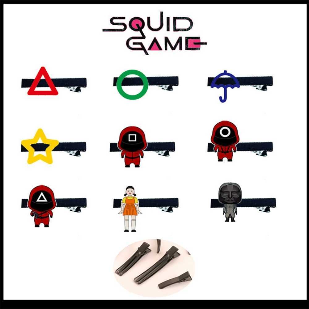 

Squid Game Children's Fashion Barrettes Pendant Hanging Ornament Kids Grils Mini Square Round Hairpin Haircircle Hair Rope Gifts Access, Slivery;white