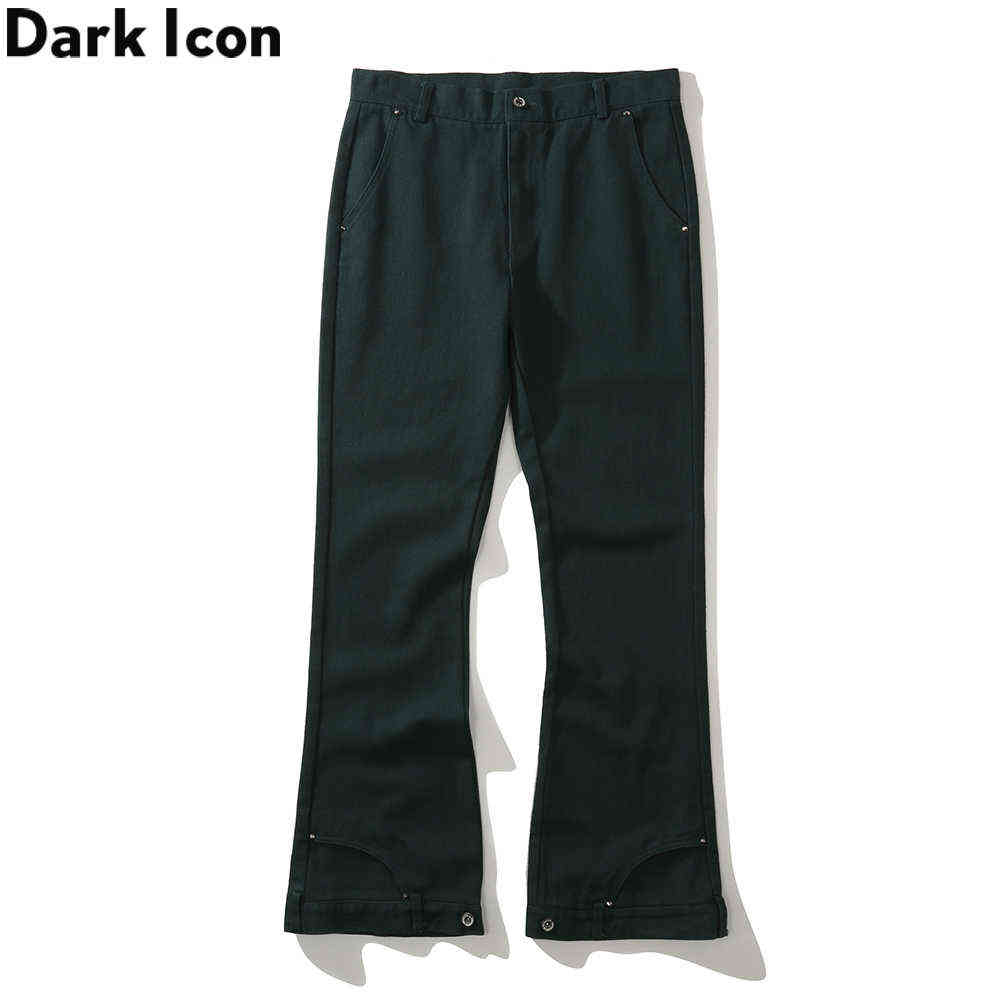 

Plain Flare Pants Men Full Length Street Fashion Trousers Man Black Green 210603