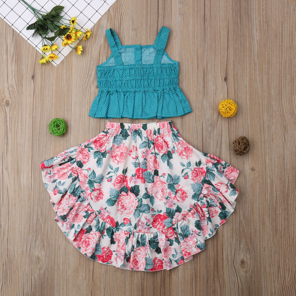

2-7T Toddler Girl Summer Clothes Sets Baby Cotton Tops Vest Sleeveless Floral Skirts Kid Cute Party Outfits Clothing, Green