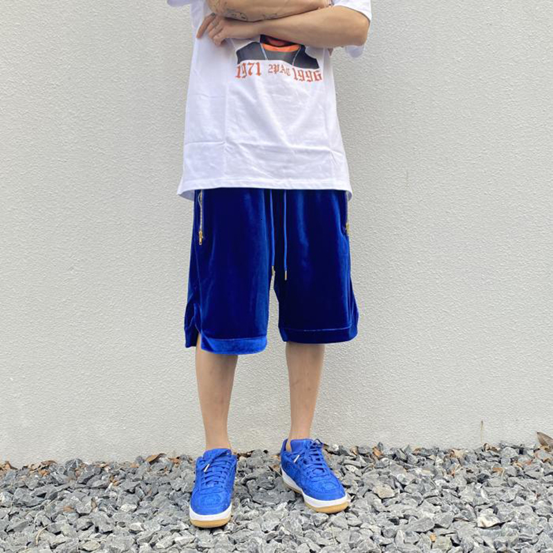

2021 New Kanye West Streetwear Azul Preto Casuais Dos Homens Cordo De Veludo Bolsos Zper Cinco Pontos Shorts Harajuku R92p, Black