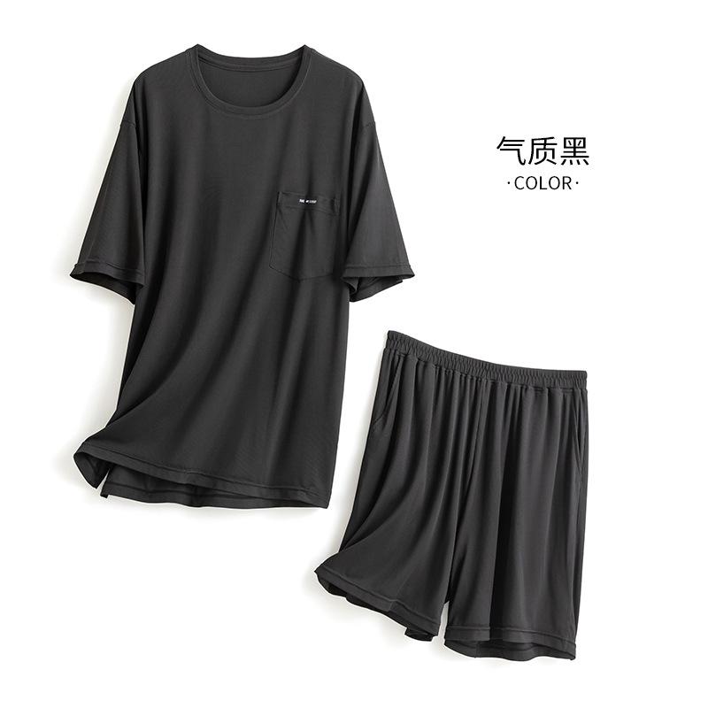 

Men's Sleepwear Summer Pajamas For Men Ice Silk Thin Section Loose Short Sleeve Shorts Black O-neck Comfort Plus Size Couple Matching, Women1