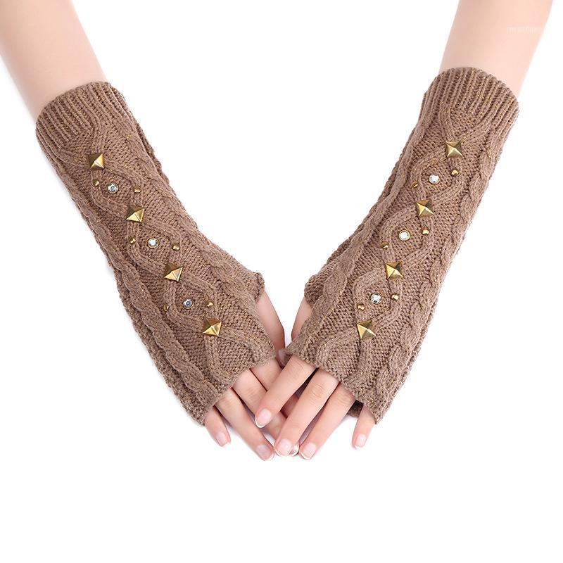 

Rivet Twist Striped Gloves Winter Wrist Arm Hand Warmer Knitted Long Fingerless Autumn Women Soft Half Mitten1
