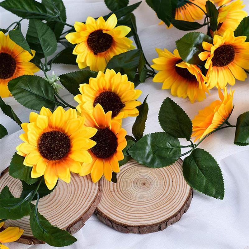 

Decorative Flowers & Wreaths 2/1pcs Artificial Sunflower Garland Vine With Green Leaves For Wedding Party Table Decor#20