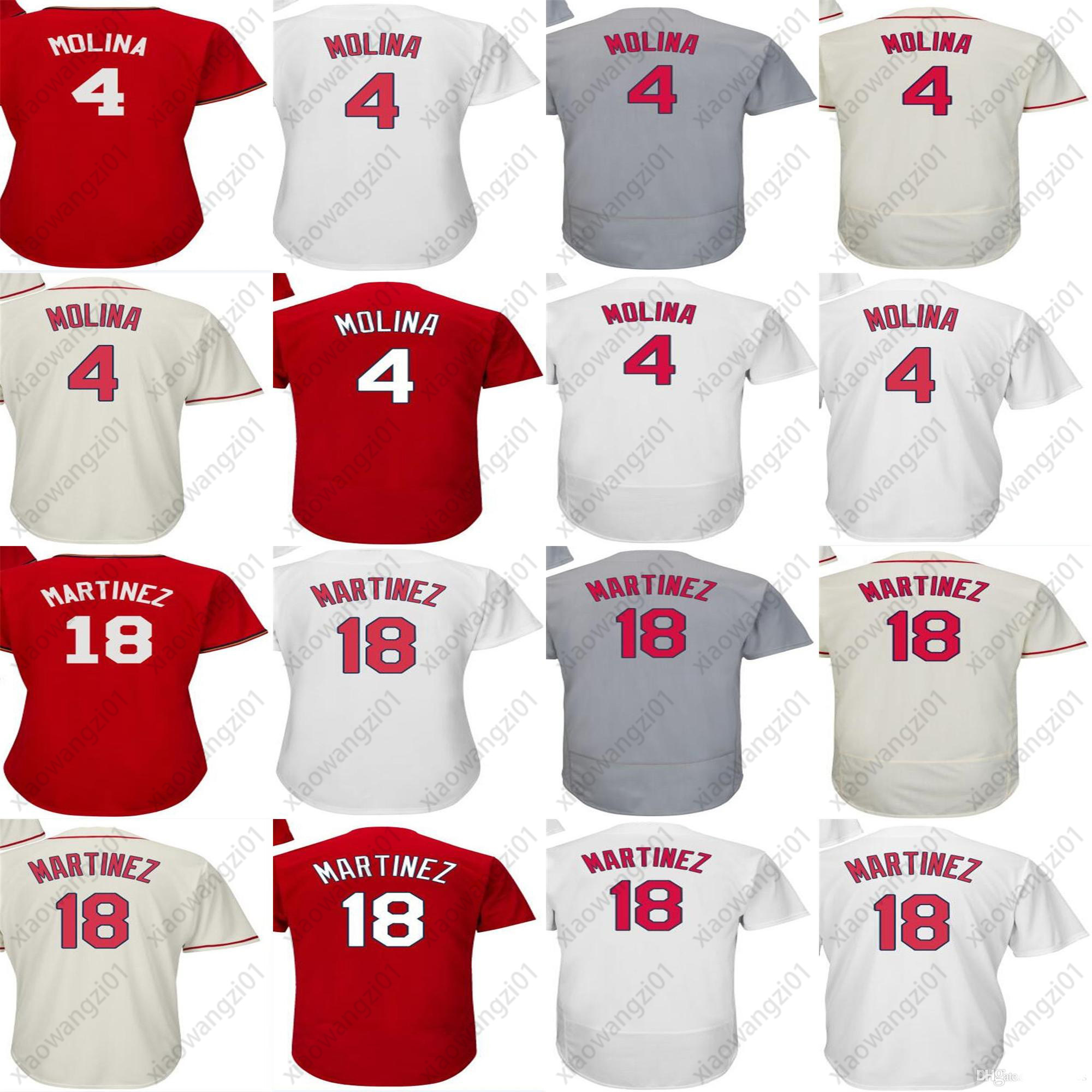 

2021 Mens Womens Youth Toddler St. Louis 4 Yadier Molina 18 Carlos Martinez Ivory Grey White Red Cheap Cool Flex Base Baseball Jerseys, Blue;black