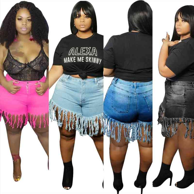 

plus size 4xl 5xl womens short tassel casual vintage elastic high waist summer streetwear neon yellow biker, White;black