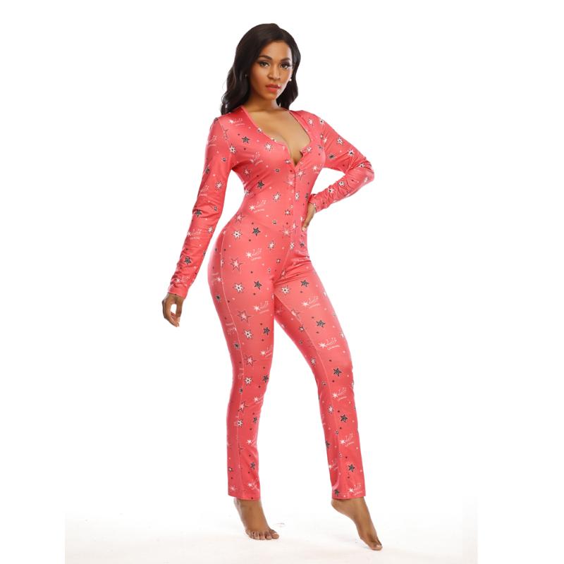 

Women's Jumpsuits & Rompers Woman's Sexy Star Print Jumpsuit Long Sleeve Low-cut High Waist Elastic Slim Casual One-piece For Daily Life, Black;white