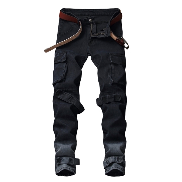 

Men's Jeans Motorcycle New Trend Multi-pocket Punk Black Denim Trousers Female Fashion JSlim-fit Pants Stylish Denim Pants 2021 X0621
