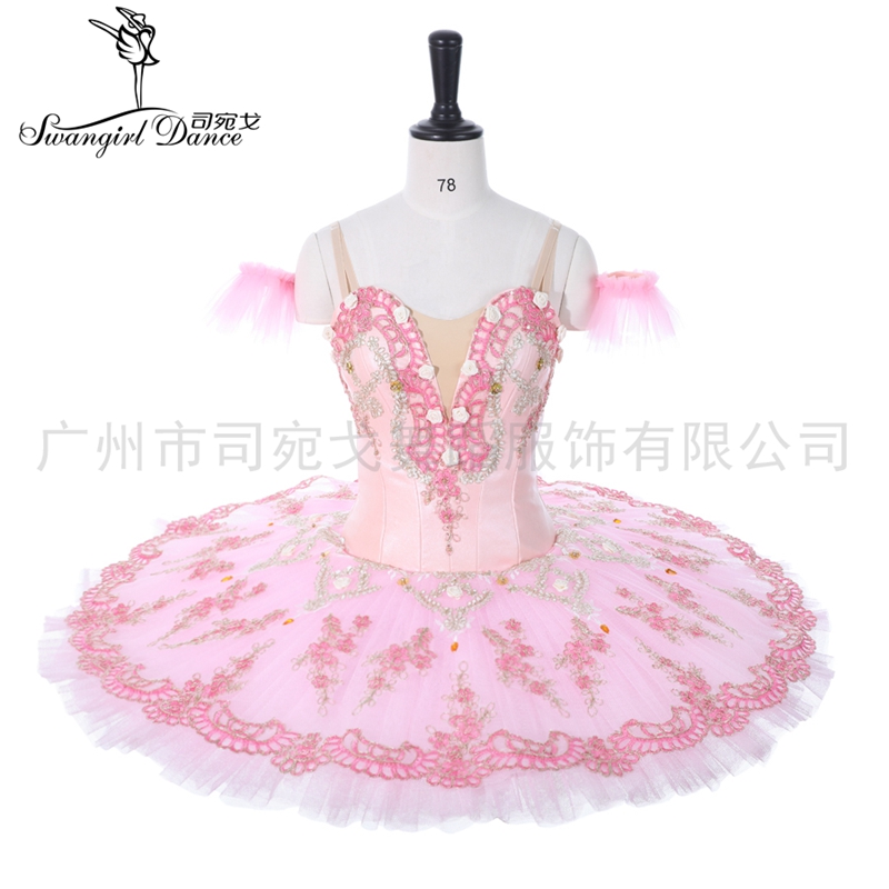 

Adult Professional Ballet Tutus Cream Pink Platter Performance Fairy Doll Pancake Tutus Women Classical Ballet Stage Costumes BT9055