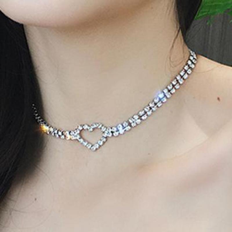 

Chokers Korean Heart Necklace Full Crystal Choker For Women Jewelry Necklaces & Pendants Charms Jewellery Colar SCF1514