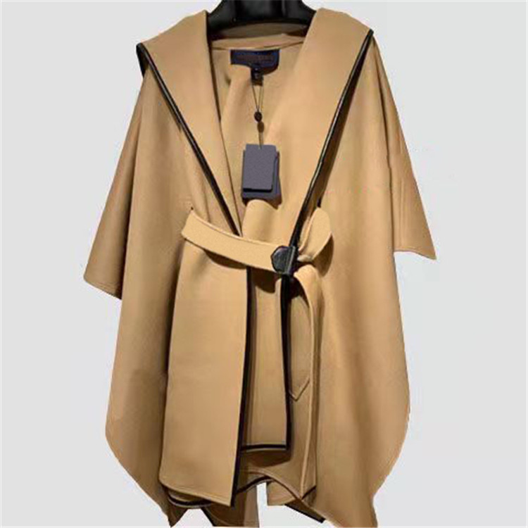 

AutumnWinter Women' Clothing DesignerWomen' Cape Long Printed Woolen Hooded Cloak Coat Fashion Women, Beige