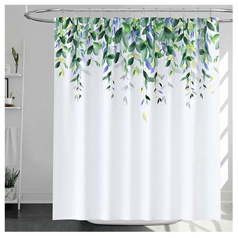 

Shower Curtains Botanical Curtain, White And Green Plants Fabric Curtain Set