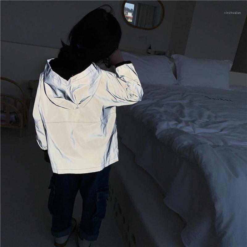 

New Girl Jacket Night Reflective Gray Hooded Acket for Children Windproof Baby Boy Clothes Outerwear Windbreaker Kids Coats1