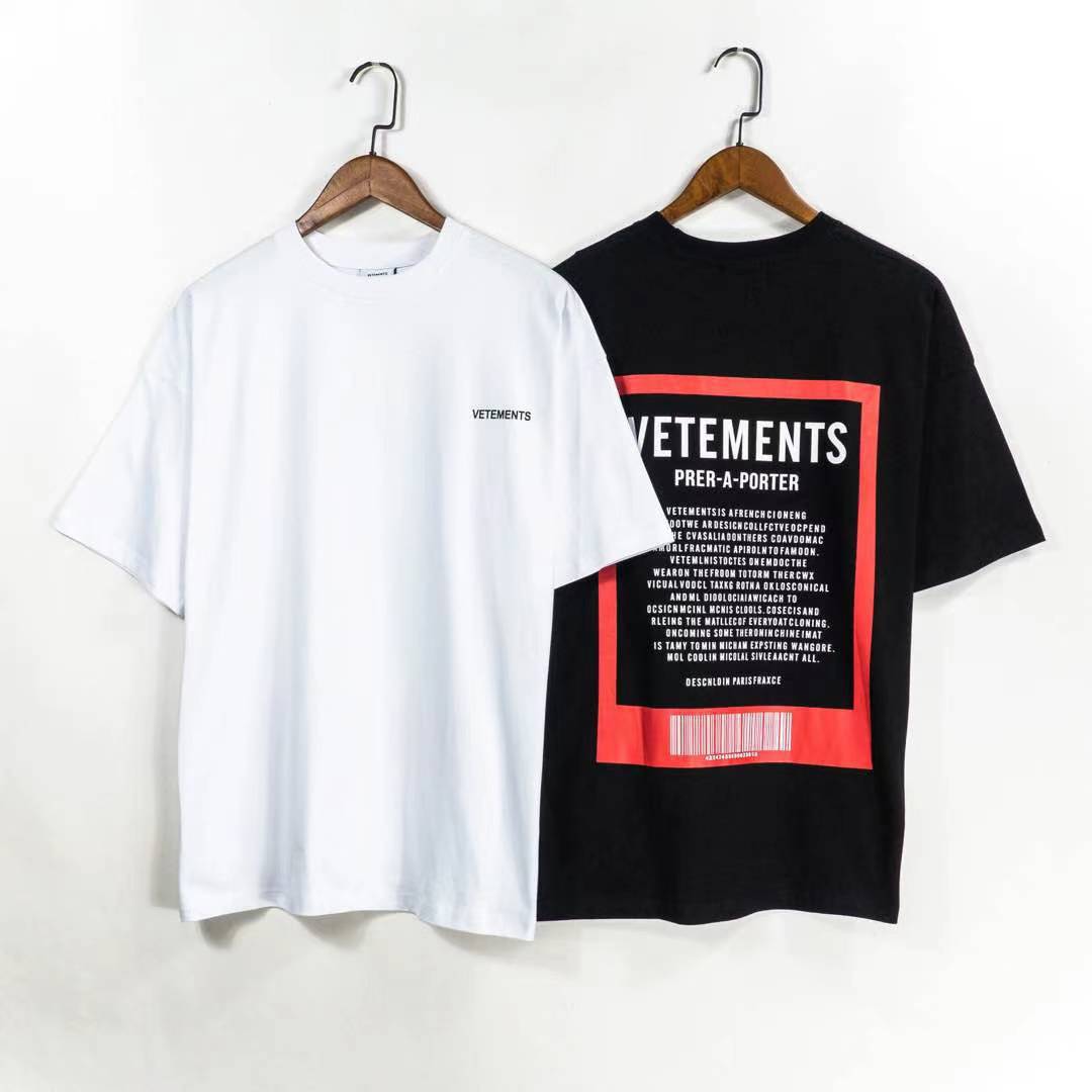 

21ss VETEMENTS back big LOGO letter printing T Shirts men' and women' short-sleeved T-shirt, White