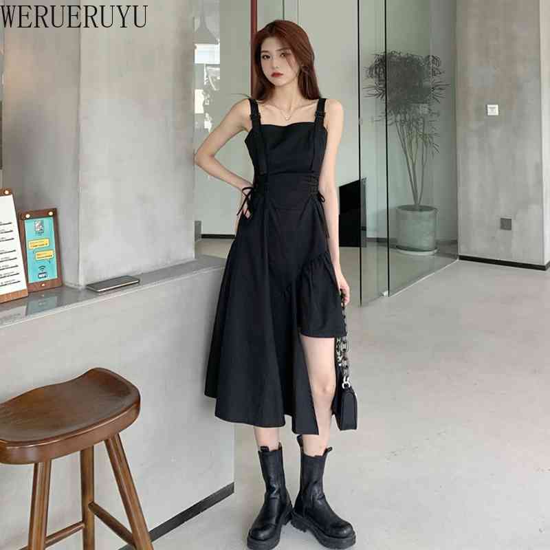 

WERUERUYU Women Sling Dress Casual Solid Spaghetti Short Sleeveless Slips Under Sexy Ladies 210608, Black