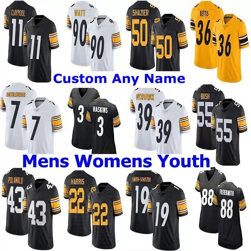 

22 Najee Harris 90 T.J. Watt Chase Claypool Custom Football Jersey 43 Troy Polamalu Minkah Fitzpatrick JuJu Smith-Schuster Pat Freiermuth Jerome Bettis Dwayne Haskins, Patch+ mens (gangren)