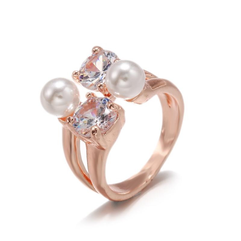 

Cluster Rings Match-Right Crystal Flower Branch Leaf Adjustable Finger Wedding For Women Pearl Open Ring Glamour Jewelry Gift CN032, Golden;silver