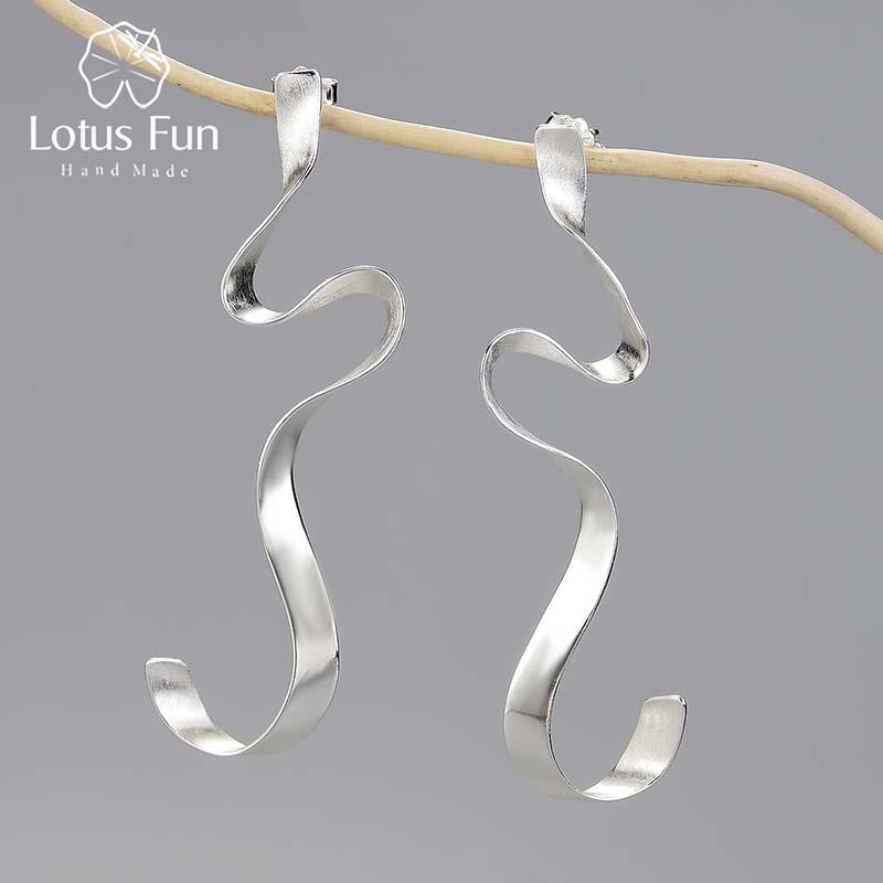 

Dangle & Chandelier Lotus Fun Minimalism Spiral Curved Long Earrings For Women Gift 925 Sterling Silver Unusual Design Statement Jewelry 202