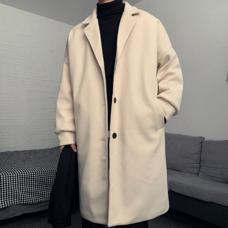 

2021 New Cotton Thick Men's Fashion Retro Long Men Loose Korean Style Oversize Woolen Coat Mens Overcoat M- Pdmr, Gray