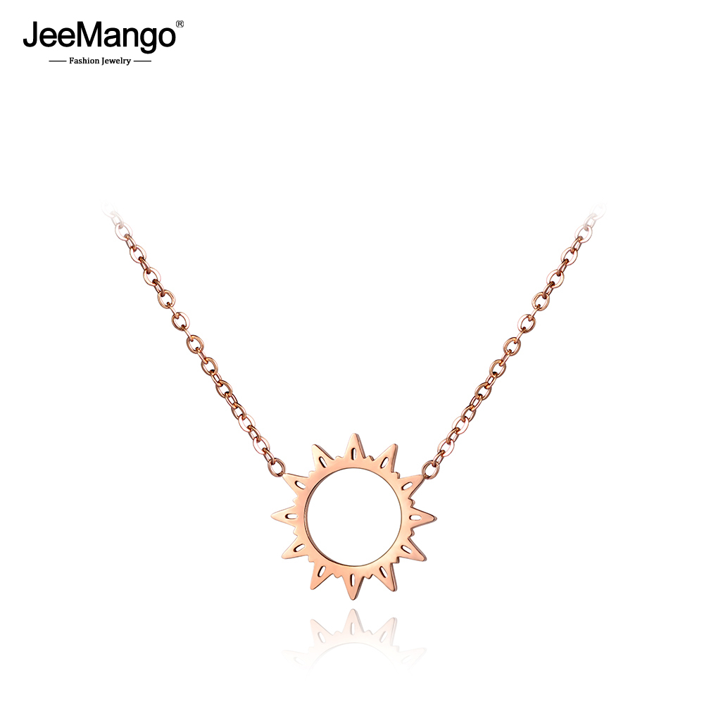 

JeeMango Classic Stainless Steel Chains Necklace Hollow Sun Flower Pendant Neckalces Bridal Wedding Jewelry JN18030