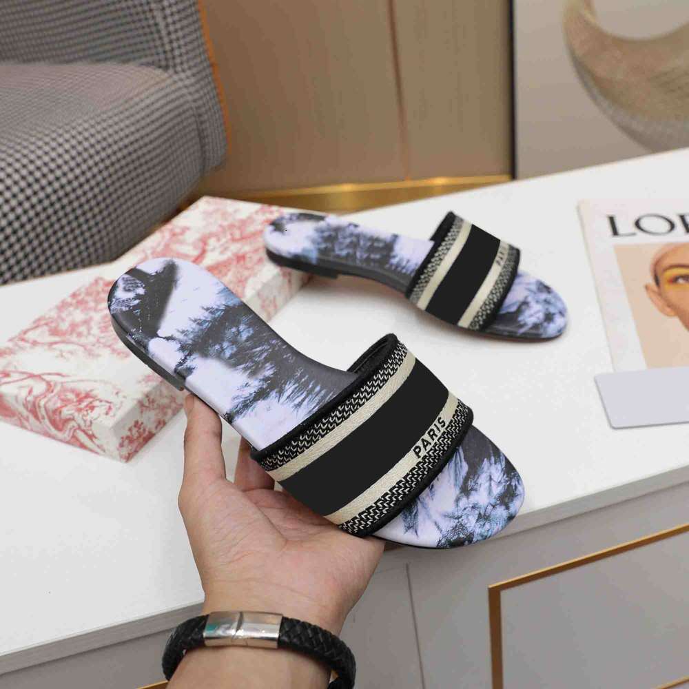 

20ss Women Sandals Slippers Embroidery Designers Slides Floral Brocade Flip Flops in spanish Striped Beach Leather Rubber Flower Loafers, Box