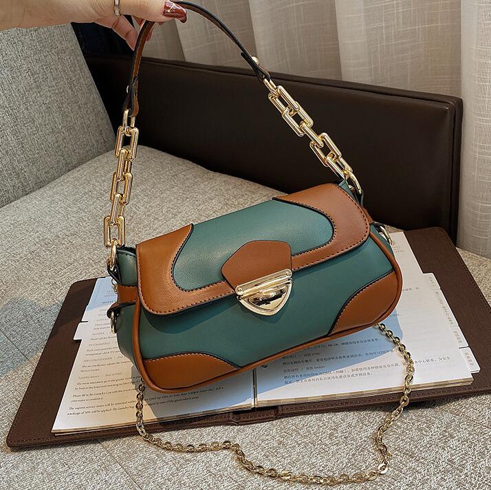 

wholesale women bag elegant atmosphere contrast leathers shoulder bags street trend stitching leather chain handbag Joker leatheres fashion handbags
