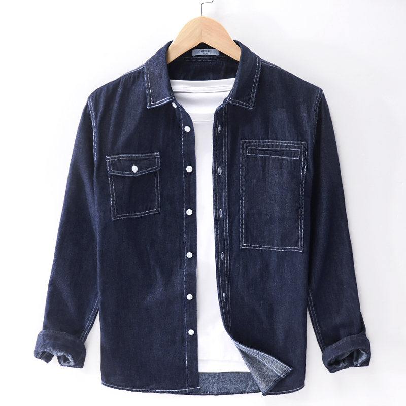 

2021 New Pure Cotton Long-sleeved Fashion Casual Comfortable Denim Men Shirts Brand Solid Shirt Mens Camiseta Overhemd D5kd, Blue
