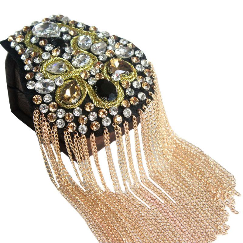 

Pins, Brooches Blazer Shoulder Beaded Tassel Chain Suit Epaulet Punk Fringe Rhinestones Badge For Military Costume Party