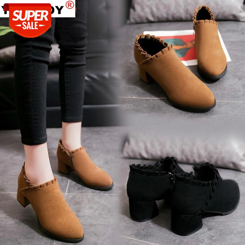 

Ankle boots women Runed shoes woman heels Women's Boots Shoes Woman Fashion High Heel Fall Winter Vintage Flock Platform #cC9P, Black