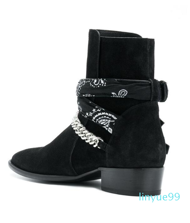 

New Arrival Black Brown Cow Suede Top Quality Men Boots Ankles Botas Chains Ankle Bukles Low Heel Shoes Mens, C 2