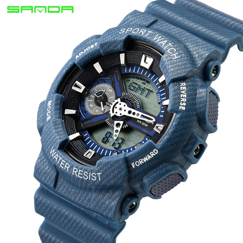 

Wristwatches SANDA Fashion Men Watches Sports Military Dual Display Quartz Waterproof S LED Digital Clock Relogio Masculino, Black