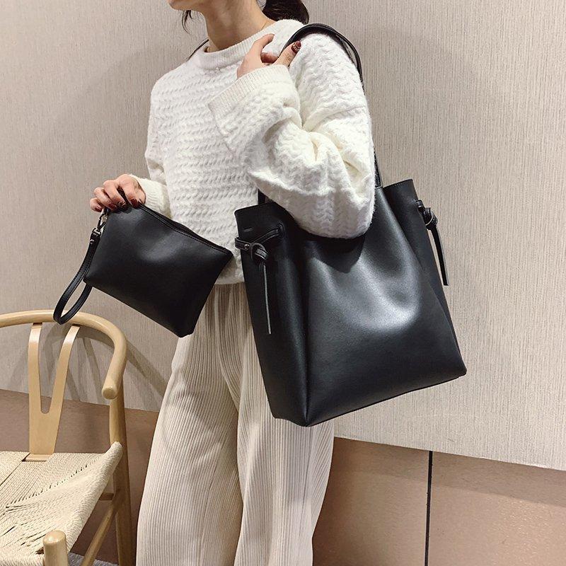 

2pc/sets Purses and Handbags Luxury Handbags Women Bags Designer 2021 Large Capacity Female Leather Shoulder Bag Tote Bags Sac, Black