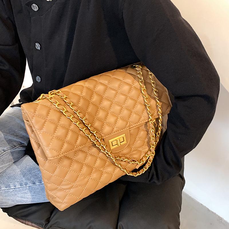 

Evening Bags High Capacity Quilted Big Lattice Solid Color Crossbody Shoulder Bag 2021 Winter Fashion Travel Chain Handbags And Purses