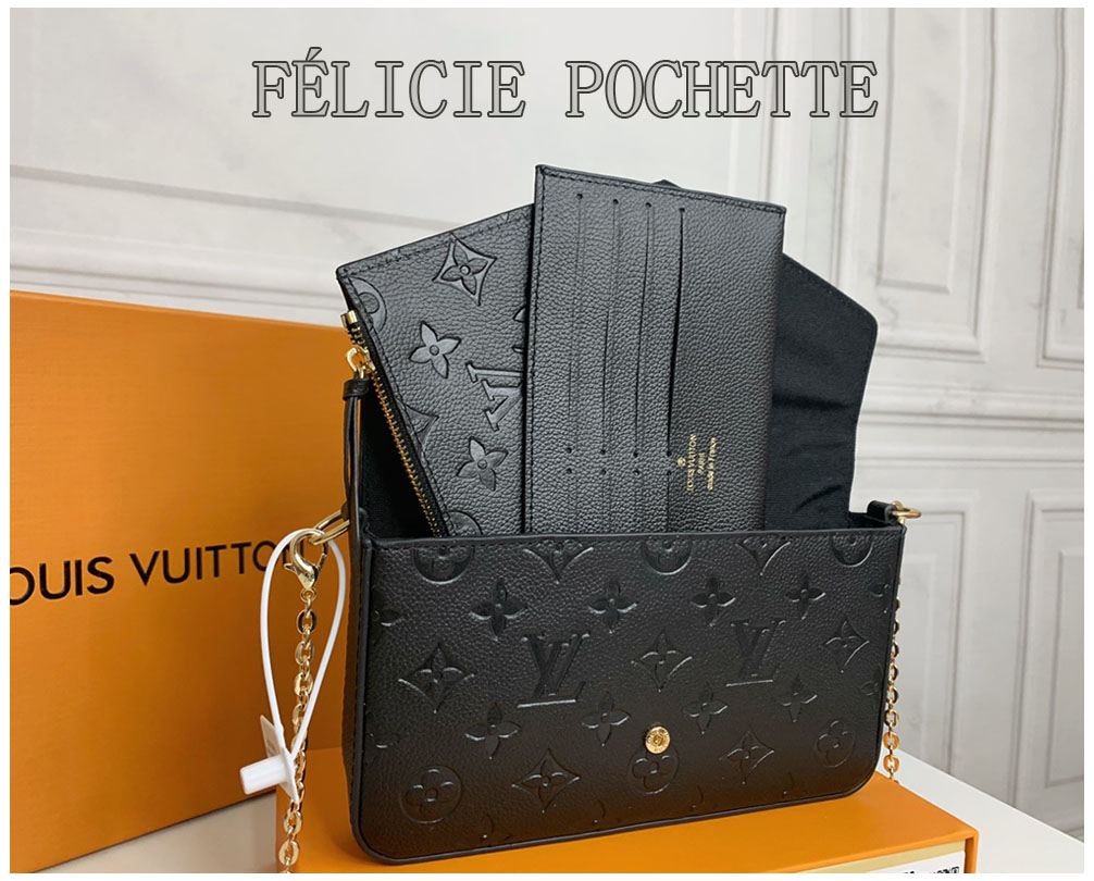 

GGLVLouisVutton bag YSLPOCHETTE FELICIE 3 pcs wallet bags women purse handbag genuine leather shoulder crossbody bag purses, Red embossed