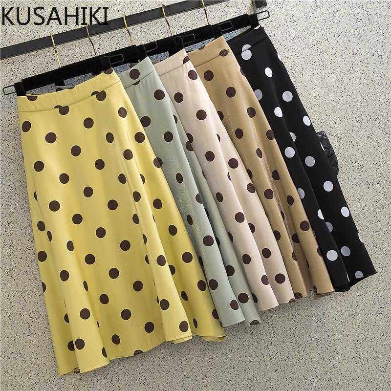 

KUSAHIKI Spring Summer Women Skirt Korean Dot High Waist Bottoms Causal A-line Skirt Faldas De Mujer 6H093 210602, Khaki