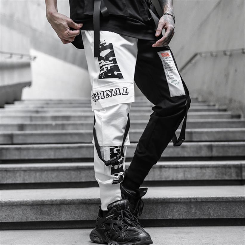 

hip hop cargo spring women pants black white patchwork overalls streetwear cotton trousers with pockets techwear