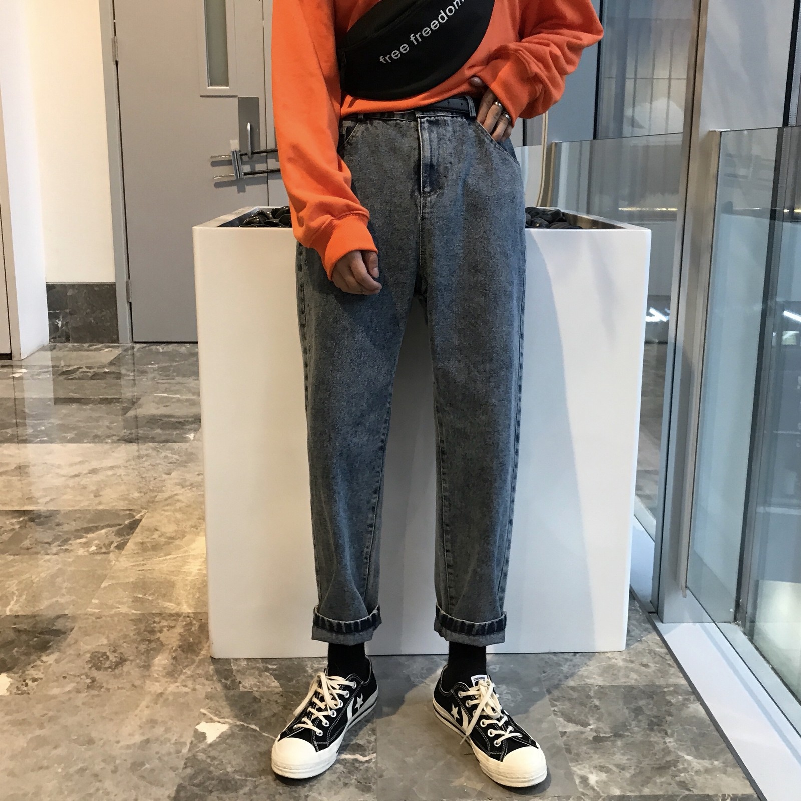 

2021 New Men's Embroidery Solid Color Black Casual Pants Wash Baggy Homme Stretch Classic Cargo Pocket Jeans Biker Denim Trousers Nimw