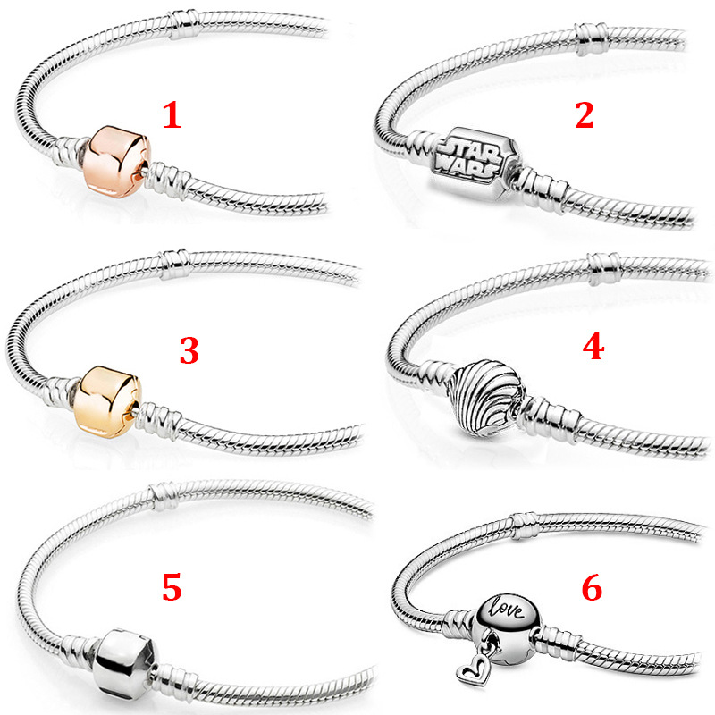 

Genuine S925 Sterling Silver Fit Pandora Shell Planet Buckle Snake Bone Bracelet DIY Bead Love Heart Blue Crysta Charm For Bracelet DIY Beads Charms, Black