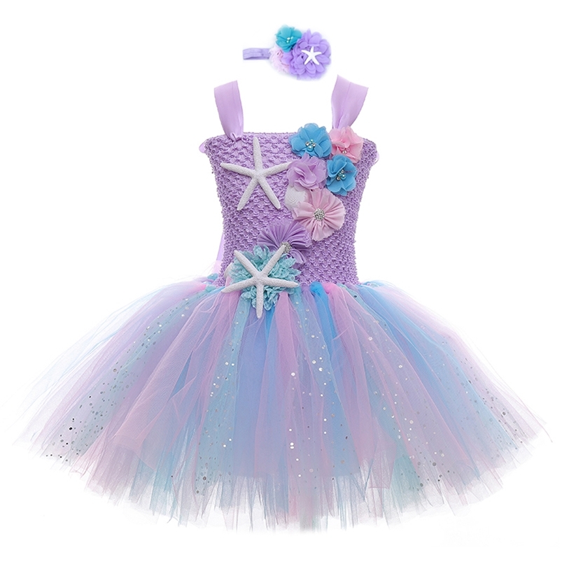 

Girls Mermaid Tutu Dress Princess Birthday Party Dresses For Girls Starfish Halloween Cosplay Kids Mermaid Costume 1-12Y 210726, Dress-02