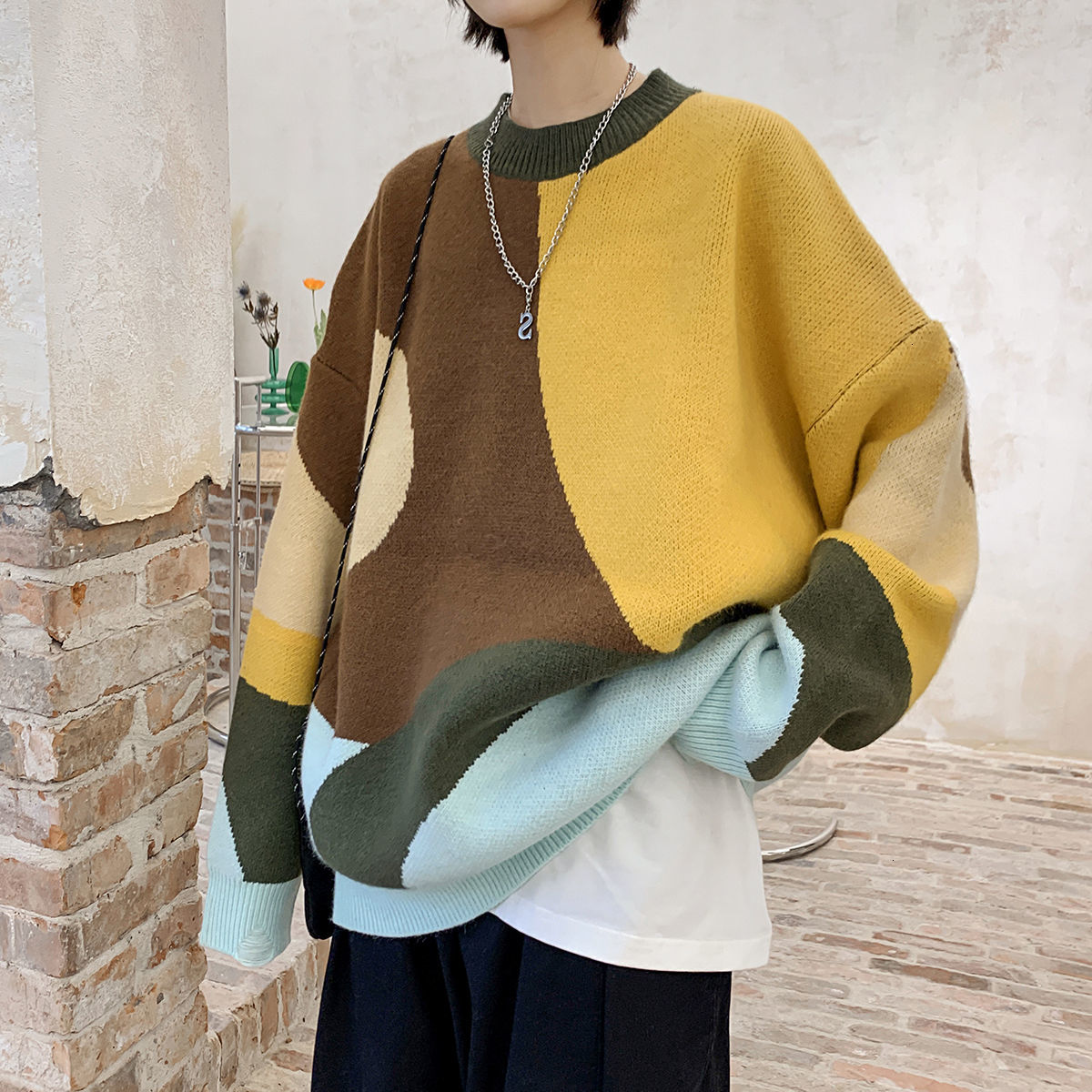 

2021 New Winter Round Goal Male Cashmere Turtleneck High Long Wool Loose Sweater Vest 3 Color M-2xl Jackets 5ckz, Orange.