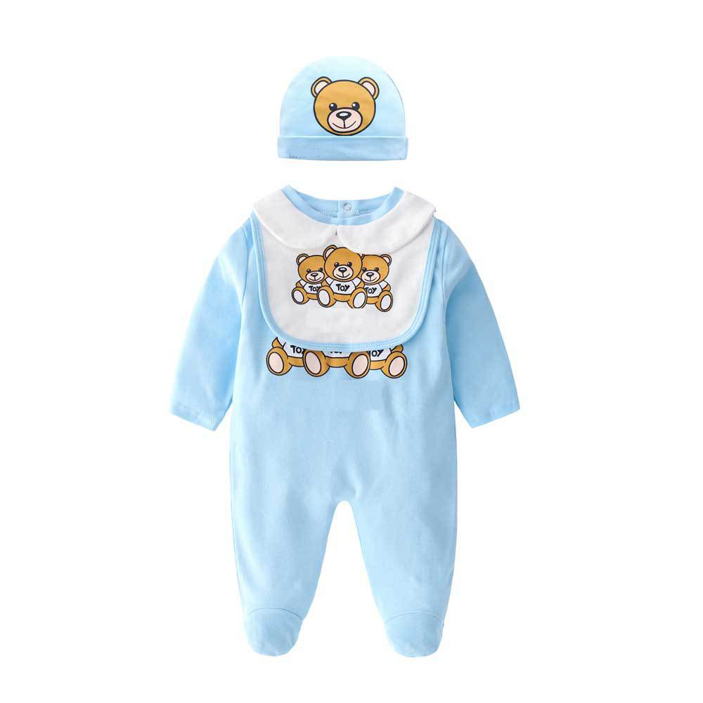 

Newborn Baby Clothes Unisex romper Short-sleeved Cotton Little Print Bear BB New Born Boy Girl Jumpsuit, Blue