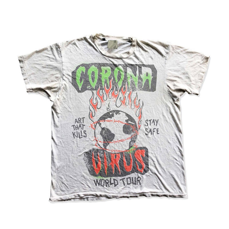 

Ins American Los Angeles ATK Corona Tour t shirt Washed Vintage Golden Print Tee Skateboard Mens designer Broken Hole Women Street Casual Tshirt, White;black