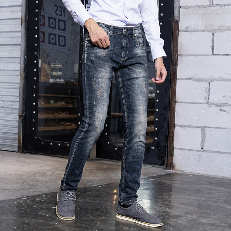 

2021 New Italian Style Fashion Men Jeans Retro Blue Slim Fit Casual Ripped Denim Trousers Classical Vintage Designer Cotton Long Pants Ssfw, Retro dark blue