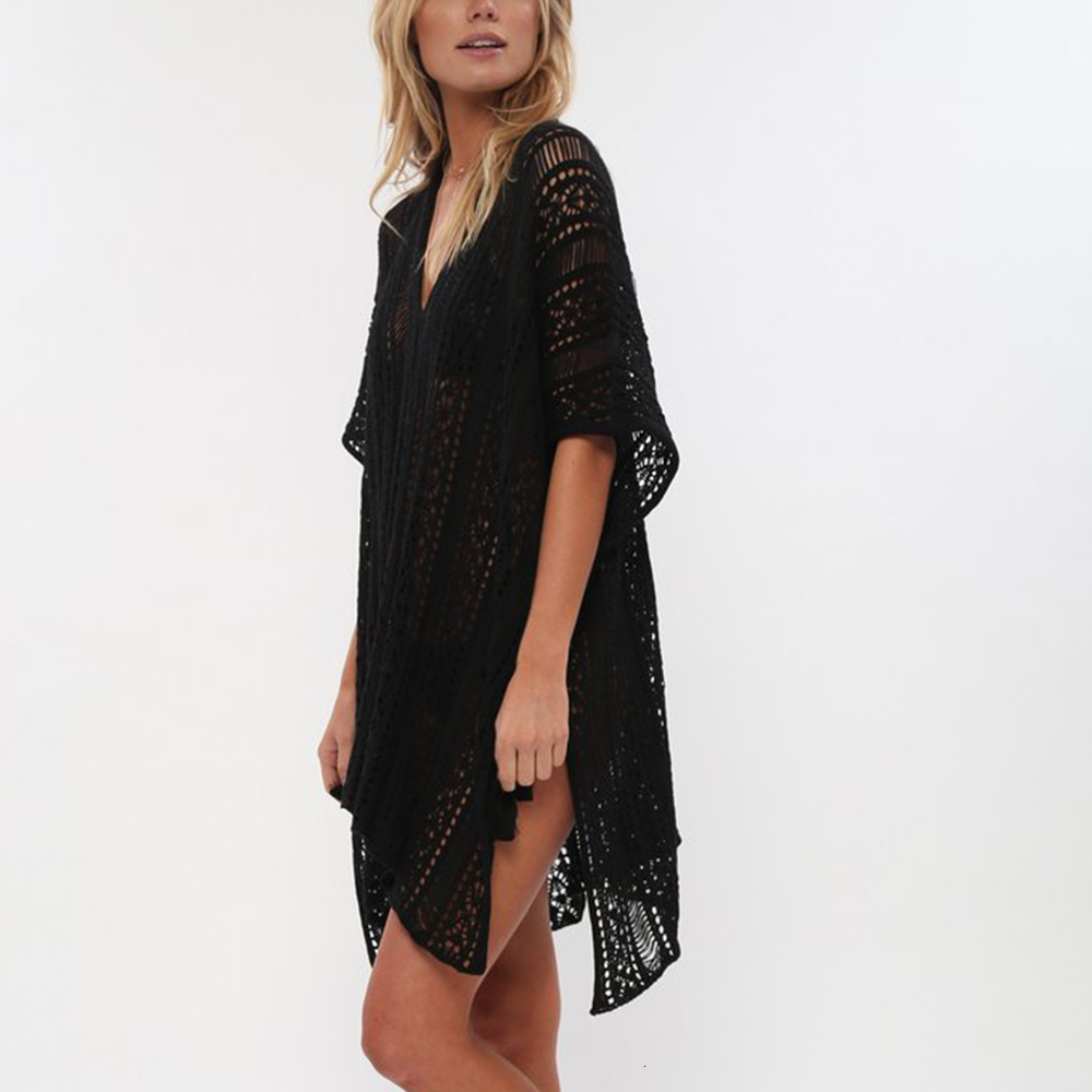 

2021 New Up Women Crochet Knitted Tie v Neck Tassel Bathing Suit Cover Ups Sexy See-through Beach 6qew, Peacock blue