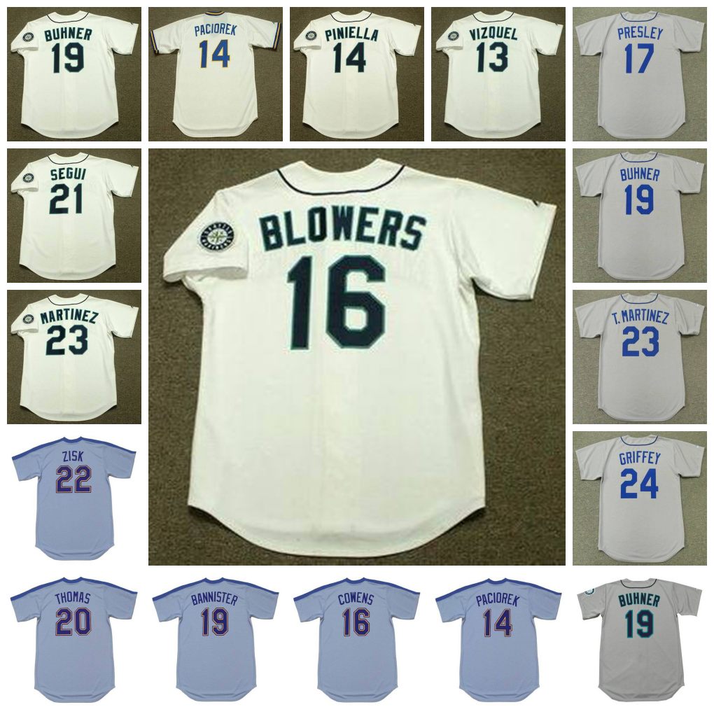

Seattle Vintage Baseball Jersey 13 OMAR VIZQUEL 1993 14 LOU PINIELLA 1997 PACIOREK COWENS BLOWERS PRESLEY BANNISTER BUHNER THOMAS SEGUI ZISK MARTINEZ GRIFFEY JR., 23 tino martinez 1992 grey