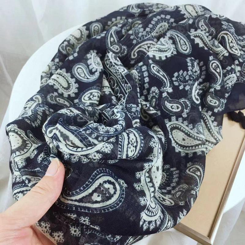 

Berets 2021 Women Autumn Viscose Shawl Navy Blue Cashew Floral Tassel Scarf Wrap Snood Soft Bufandas Muslim Hijab 180*90cm, Blue;gray