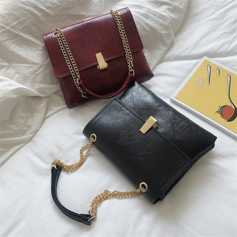 

Vintage Women Solid Color Chain Handbag PU Leather Crossbody Trunk Fashion Large Capacity Commuter Tote Square Street Clutch, Coffee